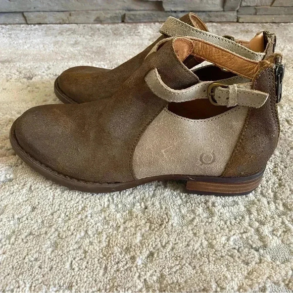 Born Two Tone Brown Leather Suede Ankle Booties Cut Out  Buckle Strap: 6.5M - Picture 4 of 11